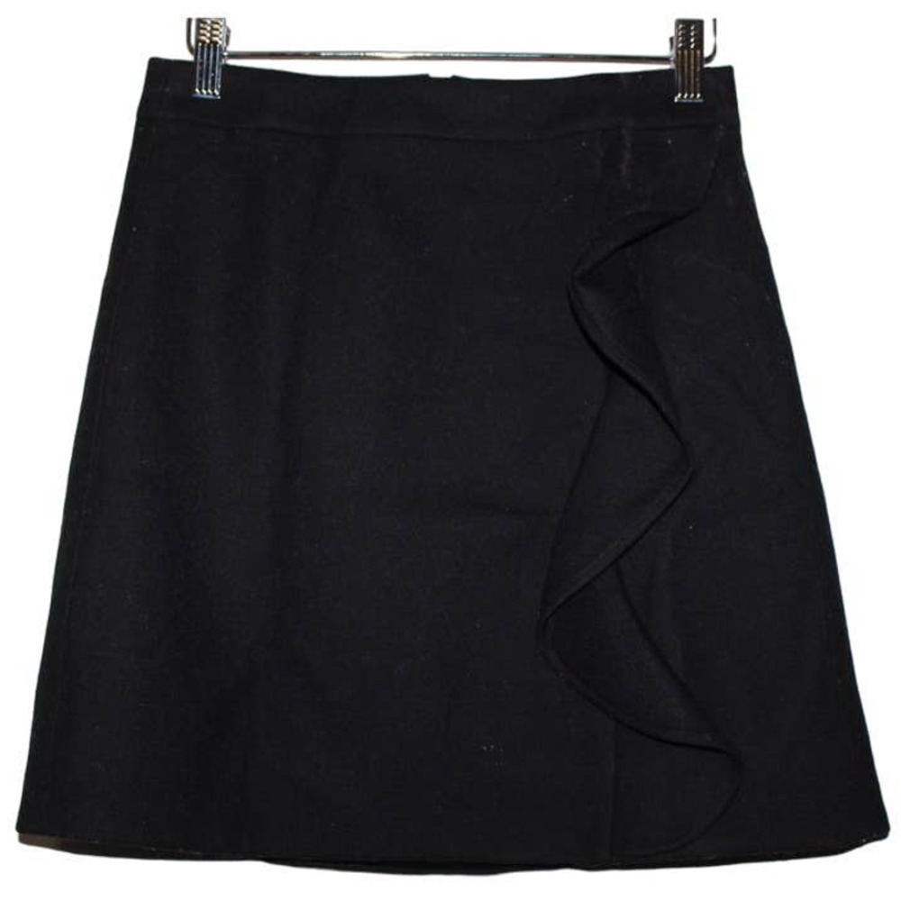 Women's J. Crew Wool Ruffle Mini Skirt G9148 Black Wool Zip Up Mini Skirt Size 0